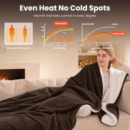 Homemate Electric Heated Heating Blanket Queen Size 84"x90" Dual Control
