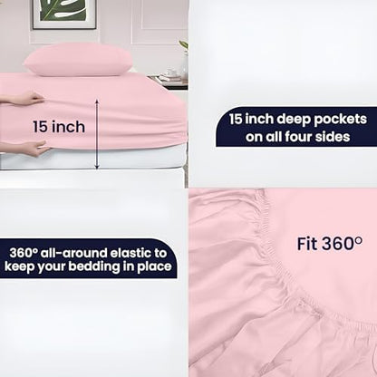 SGI bedding 100% Egyptian Cotton Sheets King Size – Cooling Sheets, Soft Breathable Pink Bedding, Luxury Bedding, Luxury Hotel Sheet Set, Deep Pocket 15", 4 Piece Set