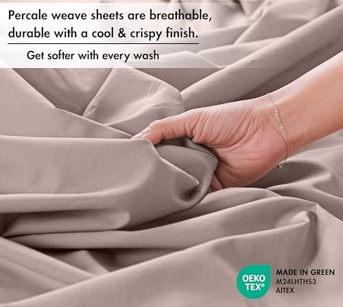 RUVANTI 100% Cotton Twin XL Sheets, Percale Weave Twin XL Set, Warm Mocha