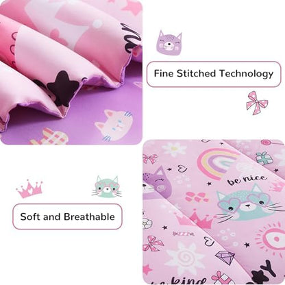Viviland Kids Full Bedding Sets, Girls Comforter, Pink Cat
