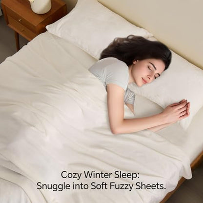 BEDELITE Flannel Sheets Full Size, White, 4 Pieces