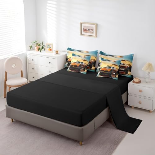 Feelyou Speed Sports Car Comforter Set with Sheets Full Size Kids Race Car 7 Pieces Bedding Set for Boys Girls Teens Racing Car Bed in a Bag Breathable Extreme Sports Bed Set Automobile