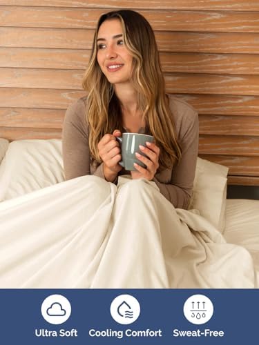 Extra Deep Split King Sheet Set - 5 Piece Soft & Cooling Sheets - Off White
