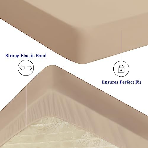 Sufdari Waterproof Mattress Protector, Mattress Cover Twin Size for Bed,18" Deep Pocket Fitted Sheet Style Mattress Protector with Elastic Rubber Band-Light Tan,Twin