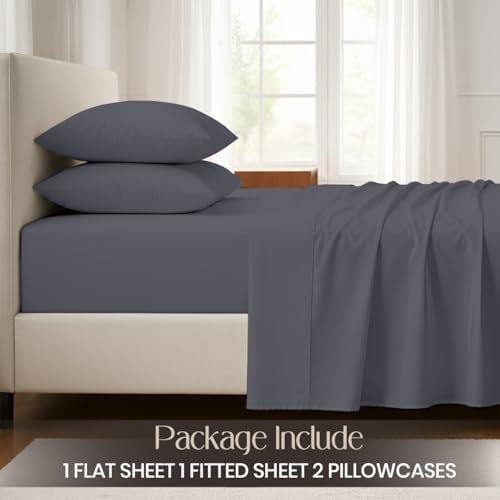 SGI bedding 100% Egyptian Cotton Sheets California King Size – Cooling Sheets, Soft Breathable Dark Grey Bedding, Luxury Bedding, Luxury Hotel Sheet Set, Deep Pocket 16", 4 Piece Set