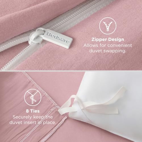 Bedsure Prewashed Twin/Twin XL Duvet Cover, Cotton-Like Bedding Set, Pink