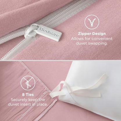 Bedsure Prewashed Twin/Twin XL Duvet Cover, Cotton-Like Bedding Set, Pink