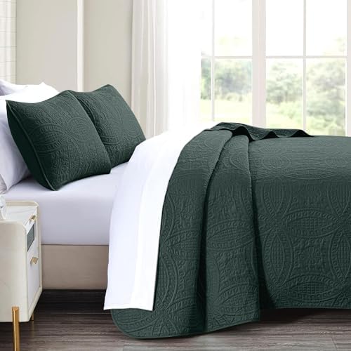 akkialla Forest Green Twin Quilt Set,Ultrasonic Lightweight Bedspread Coverlet for Modern Minimalist Bedroom,Soft Microfiber Coin Pattern Bedding,2-Piece (1 Quilt,1 Pillow Sham)