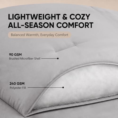 HIMEET Full Comforter Set, 7-Piece Point-Quilted Bed in a Bag, French Grey