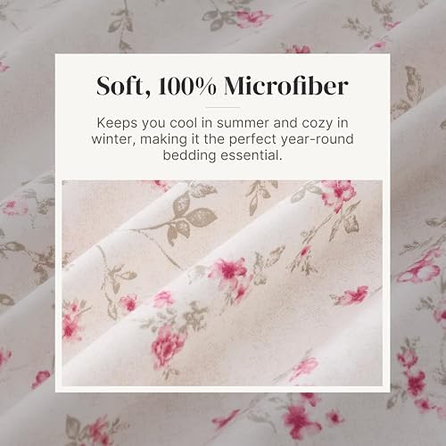 Modern Threads Printed 3-Piece Extra Soft Bedding Sheets & Pillowcase Set, Deep Pocket up to 16 inch Mattress Kashmir Rose Twin