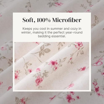 Modern Threads Printed 3-Piece Extra Soft Bedding Sheets & Pillowcase Set, Deep Pocket up to 16 inch Mattress Kashmir Rose Twin