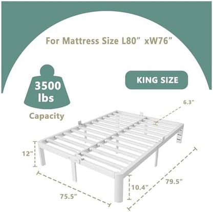 ITIMIDI 12 Inch King Platform Bed, Heavy Duty Steel, No Box Spring, White