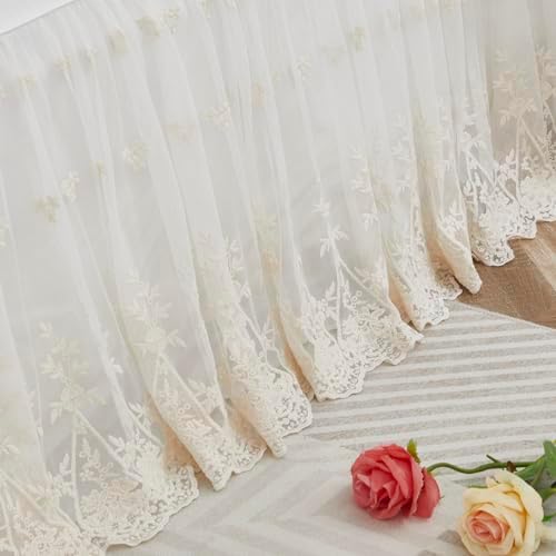 Brandream Lace Bed Skirt Boho Bohemian Girl Baby Nursery Crib Bed Skirt Dust Ruffle - Solid Color Romantic Cream Off White Farmhouse Chic 100% Cotton Ruffle Excellent Quality