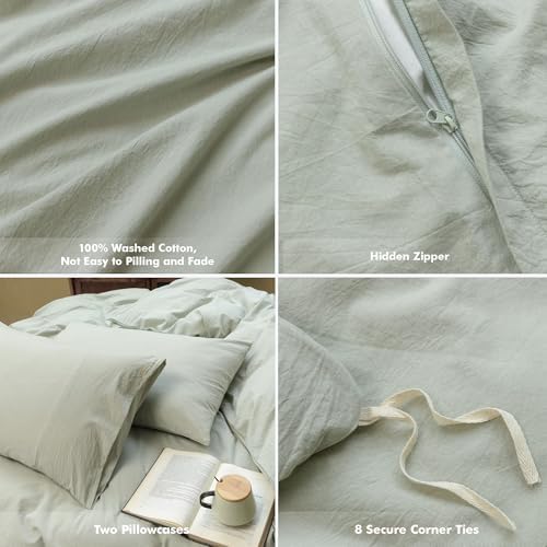 FOSSA Duvet Cover Set 100% Washed Cotton Linen Feel Twin