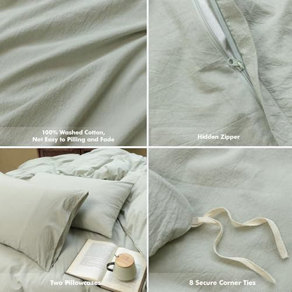 FOSSA Duvet Cover Set 100% Washed Cotton Linen Feel Twin