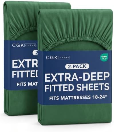 CGK Linens 2 Pack Extra Deep King Fitted Sheets - Emerald Green