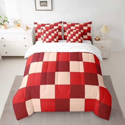 jejeloiu Red Comforter Set with Sheets 7 Piece Twin Size