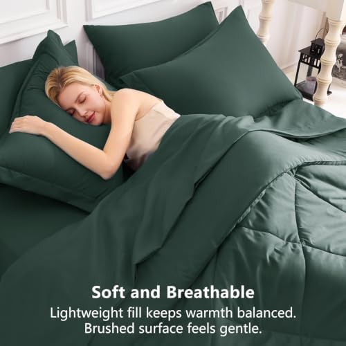 CozyLux Twin XL Comforter Set 68"x88" Forest Green - 5 Piece Bed in a Bag