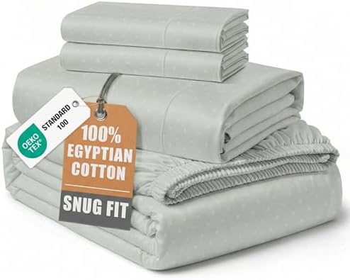 LANE LINEN King Sheets 100% Egyptian Cotton Sateen - Silver Swiss Dot