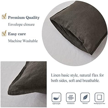 Simple&Opulence 100% Linen Lumbar Pillow Cover 12 x 20 Inches Set of 2 Rectangular Decorative Throw Cushion Cover for Couch Sofa Bed Living Room Office Soft Breathable Farmhouse - Dark Grey