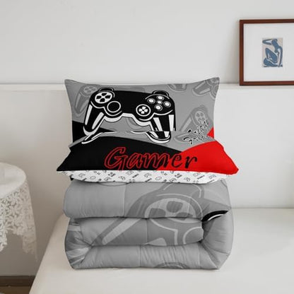 Feelyou Gamer Comforter Set for Boys Teens Gaming Bedding Set Video Game Contoller Home Decor for Kids Down Alternative Comforter King Size 3 Pieces 1 Comforter with 2 Pillowcases