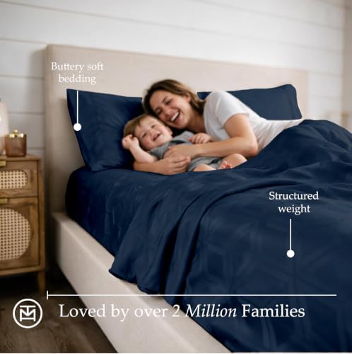 Threadmill 100% Cotton Sheets for Queen Size Bed - 600 Thread Count Queen Bed Sheets Set with 16” Deep Pocket - Jacquard Sateen Weave 4-Piece Bedding Set with Cooling Effect, Folkstone Blue