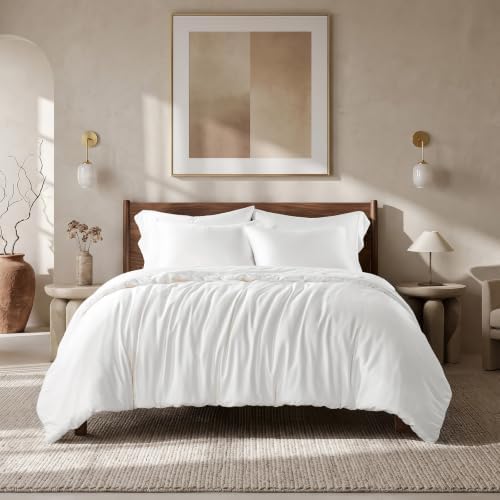 EverGrace 100% Rayon from Bamboo Duvet Cover Set, Queen Size, Bright White