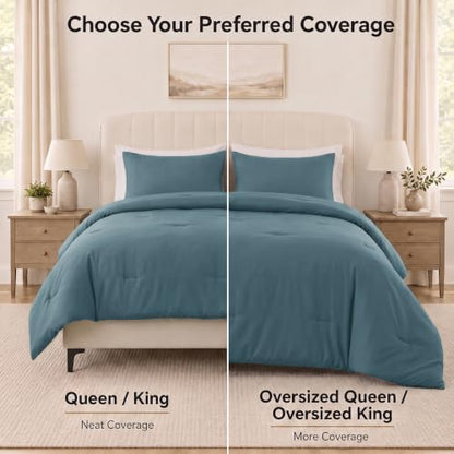 CozyLux California King Comforter Set 3 Pieces Mineral Blue Quilted Bedding