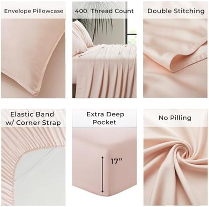 |Twin XL Size Sheet Set | Organically Grown | Ultra Soft & Cooling |100% Viscose | 15" Deep Pocket [Vintage Pink]