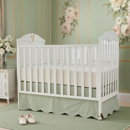 Brandream Scallop Edge Cotton Crib Skirt, Baby Boy, Baby Girl, Gender Neutral Crib Skirt Toddler Bedskirt Farmhouse Chic Nursery Crib Bed Skirt, Boho Bohemian Solid Green Gingham