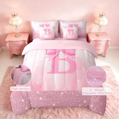 Feelyou Kids Pink Bowknot 7 Pieces Bedding Set Twin Size for Boys Girls
