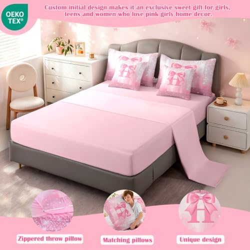 Feelyou Kids Pink Bowknot 7 Pieces Bedding Set King Size for Boys Girls