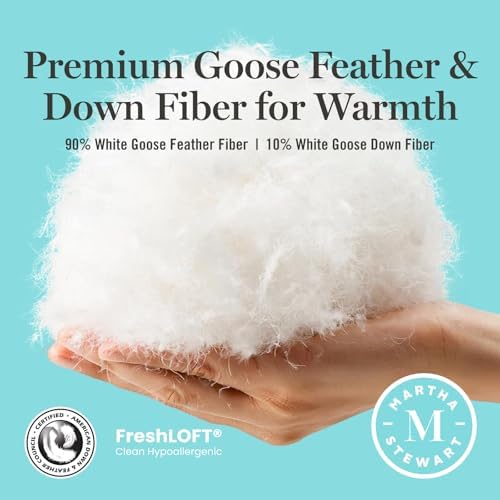 Martha Stewart White Goose King Size Feathers Down Fiber Comforter, 100% Cotton Duvet Insert King, Hotel Luxury Hypoallergenic Comforter 68oz All Season Medium Warmth 106 x 90 Inch (Pack of 3)