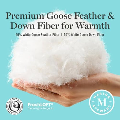 Martha Stewart White Goose King Size Feathers Down Fiber Comforter, 100% Cotton Duvet Insert King, Hotel Luxury Hypoallergenic Comforter 68oz All Season Medium Warmth 106 x 90 Inch (Pack of 3)