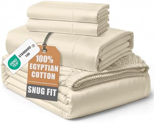 LANE LINEN Cal King Sheets 100% Egyptian Cotton Sateen - Ivory