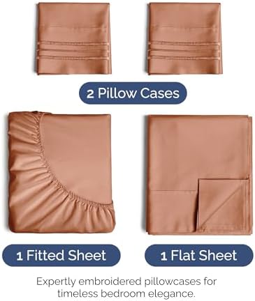 King Size 4 Piece Sheet Set - Ultra Soft & Cooling Bed Sheets - Warm Peach