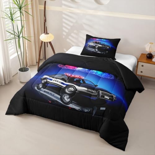Feelyou Kids Police Car Comforter Set Twin Size Bedding Set