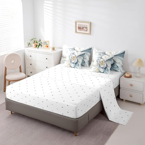 Erosebridal Marble Floral Bedding Set for Kids Teens,Abstract Art Comforter Set Queen Size,Gradient Tie Dye (Comforter+Fitted+Flat Sheet+2 Pillowcases+2 Throw Pillow Covers) 7 Pieces Bed Set