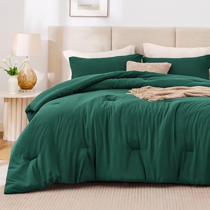 Love's cabin Dark Green Queen Comforter Set, 3-Piece Prewashed Bed Set