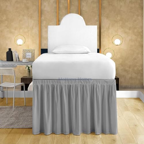 Mattress-Homes Ruffled Dorm Bed Skirt, Twin XL, 42-Inch Drop, Tailored with Split Corners, Light Grey Dust Ruffle for Lofted College Beds, Twin Extra Long Dorm Bedding Essential