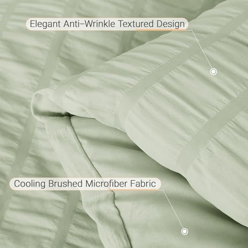 MUXHOMO 7 Pieces Oversized King Comforter Set, Seersucker Bed in a Bag Oversized King Size, All Season Luxury Bedding Set with Comforter, Flat Sheet, Fitted Sheet, Pillowcases & Shams, Light Green