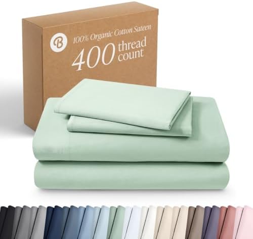 Bare Home 100% Organic Cotton Sateen Sheet Set (Queen, Willow)