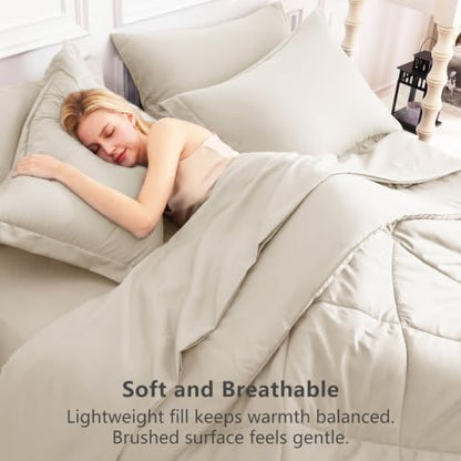 CozyLux Oversized Queen Comforter Set 98"x98", 7 Piece, Beige