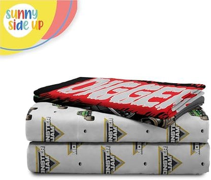 Sunny Side Up Monster Jam Grave Digger Full Sheet Set - 4 Piece Kids Bedding Set Includes Pillow Cover - Super Soft Microfiber Sheets