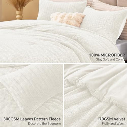 ChiXpace Fleece Twin Size Comforter Set White, Fluffy Bed Set 2 Pieces