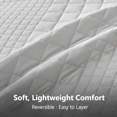 Oversized King Bedspreads 128x120, Grid Stitch, Light Gray