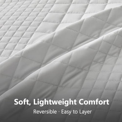 Oversized King Bedspreads 128x120, Grid Stitch, Light Gray