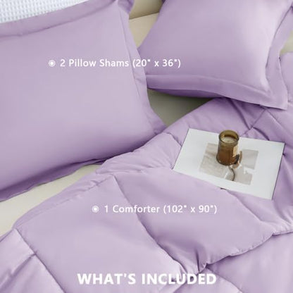 CozyLux King Size Comforter Set, 3-Piece Box-Stitched, Lavender