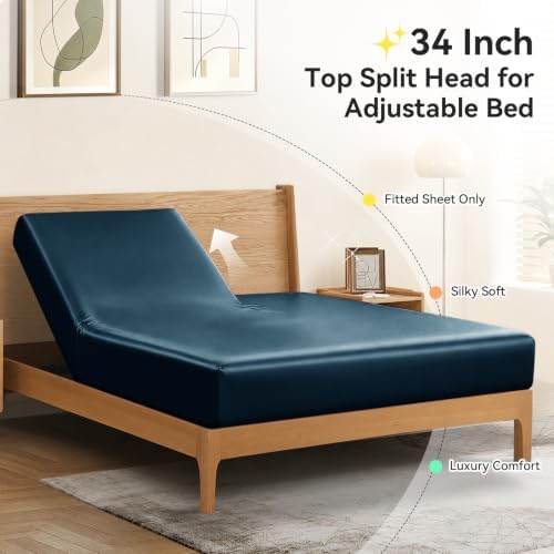 RUDONG M Split Top King Fitted Sheet Only for Adjustable Beds, Blue