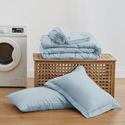Love's cabin Twin Comforter Set Light Blue, 5 Pieces Twin Bed in a Bag, All Season Bedding Sets with 1 Comforter, 1 Flat Sheet, 1 Fitted Sheet, 1 Pillowcase and 1 Pillow Sham